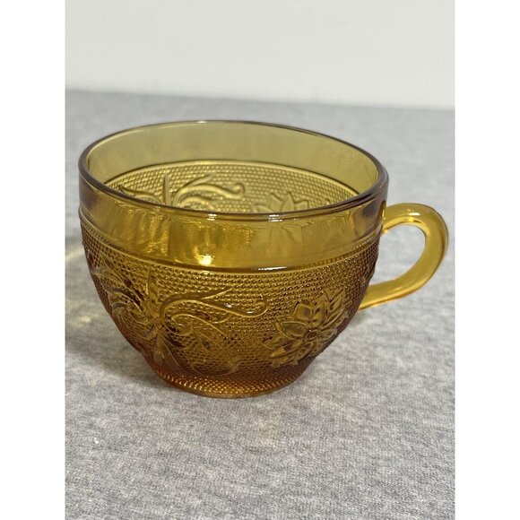 Vintage Amber Glass Coffee Tea Cups Set of 6 Federal Madrid Floral Scroll Retro - Picture 5 of 13